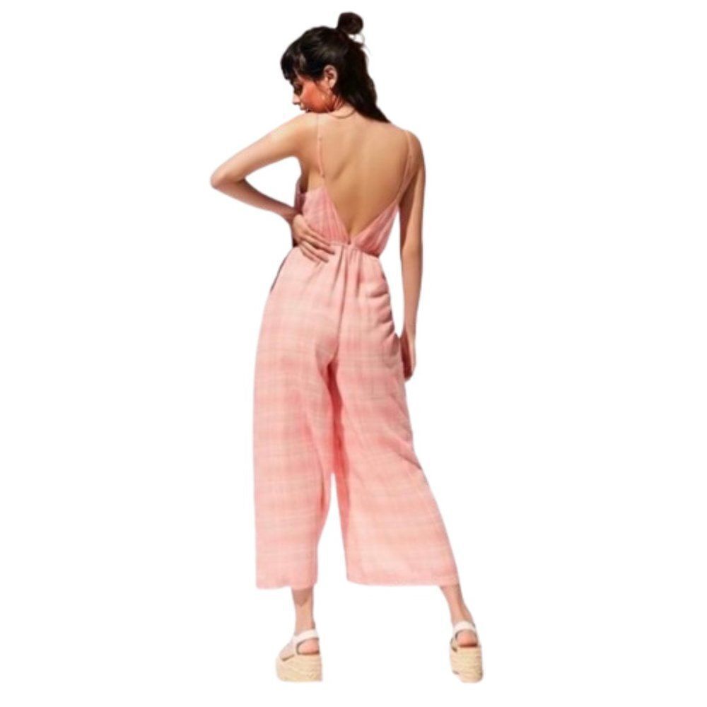Urban Outfitters Women's Pink Sleeveless Audra Gingham Wide Leg Jumpsuit Size XS - Picture 3 of 15